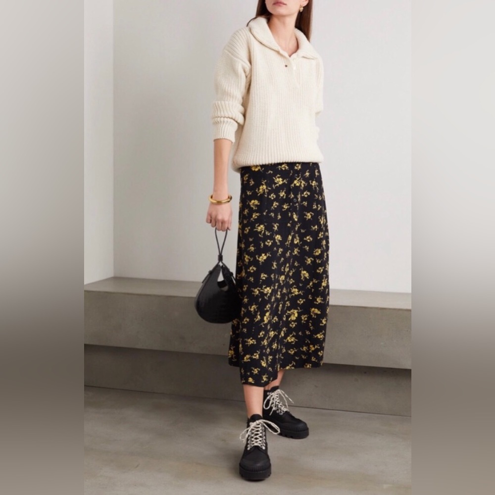 Ganni Black Skirt with Yellow Floral Print